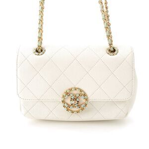 Chanel Calfskin No 29 Circle Coco Mark Single Flap Shoulder Bag White Mint